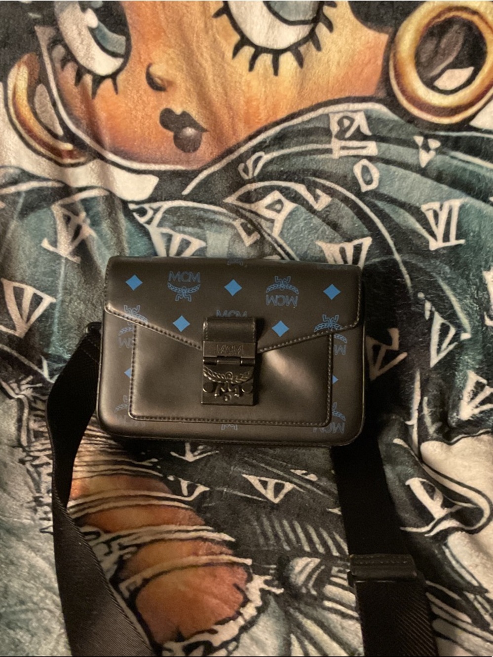 MCM Blue Visetos Print Vallarta Blue Millie Logo-print Leather Cross-body.